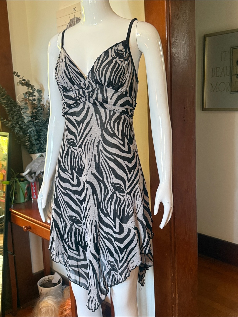 Raindrops size XL double layer Black & White Zebra eye Print Slip Dress